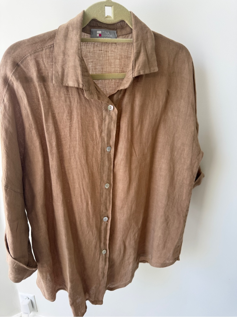 Tina Stephens Collection Brown Linen Button-Up Shirt